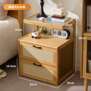 UrbanSpace SG- All-solid wood vintage bedside table simple modern storage rack small home bedroom new Chinese style bedside cabinet with glass