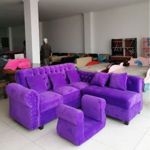 (FREE ONGKIR) Sofa L Putus Kancing/ Sofa L Minimalis Retro/ Sofa L Santai Bahan Beludru Halus
