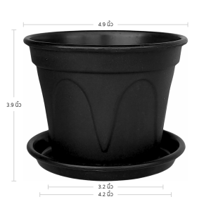 กระถาง กระถางกลม ลายย้อย+จาน ขนาด 5 นิ้ว สีดำ สีขาว สีเทา สีอิฐ Bundle 12 ใบ ชิ้น อัน