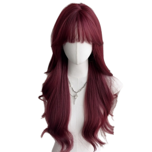 STARGOODS Halloween Long Curly Wavy Hair Harajuku Rose Red Cosplay Lolita Wigs Cute Heat-resistant Synthetic Wigs with Bangs Women