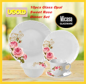 MICASA 10pcs Glass Opal Sweet Rose Dinner Set
