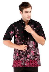 Dress Batik Wanita Couple Atasan Dres Batik Pasangan Kemeja Lengan Pendek Dewasa Merah Biru Hitam