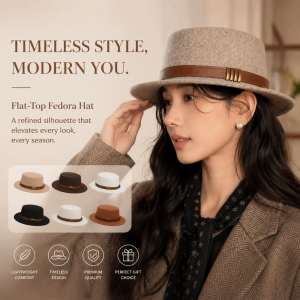 MAJESTI Belt Ornament Formal Hat Wide Brim Warm Opper Hat Trendy Elegant Flat Top Hat For Women