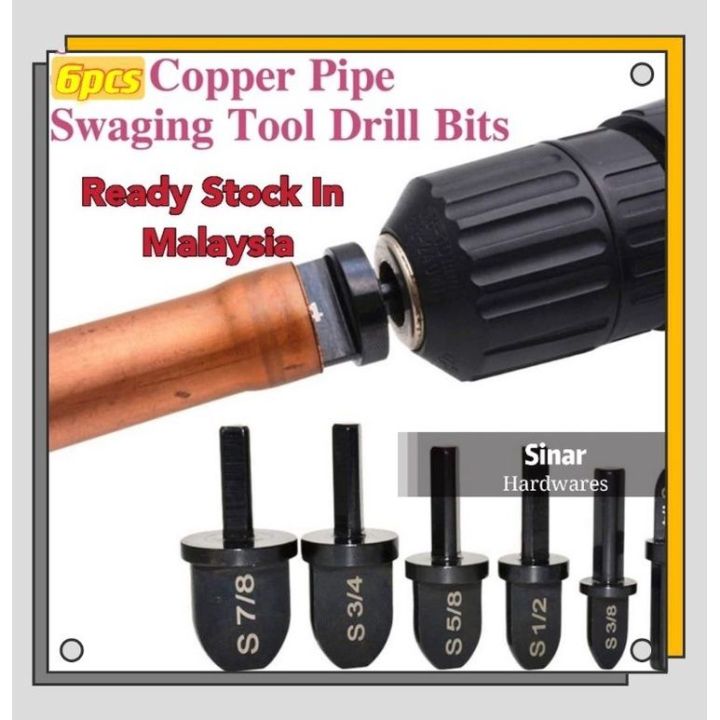 6Pcs Copper Pipe Swaging Tool Drill Bits Swaging Expander Bit Copper Pipe Set Flaring Air
