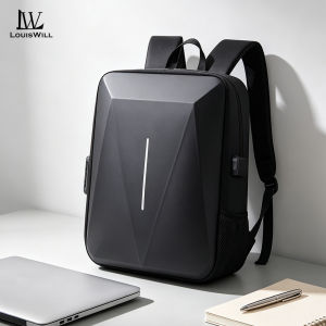 LouisWill Fashion Mens Hard Shell Backpack Portable Laptop Backpack Large Capacity Business Computer Backpack 15.6-inch Waterproof Backpack Casual School Bag with USB Port Combination Lock & Luggage Strap for Travel/Study/Business