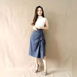 Midi Skirt Slit Tali Serut Flare Korean Style