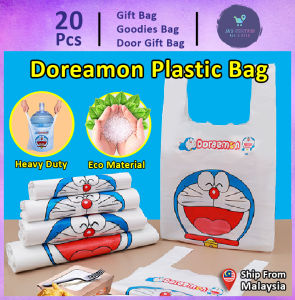 Gift Bag 20pcs Goodies Bag Door Gift Birthday Wedding Party (65) Doreamon Cartoon Singlet Bag T-Shirt Tulip Tote Plastic bag For KidsSchool 礼物袋礼品袋购物袋.