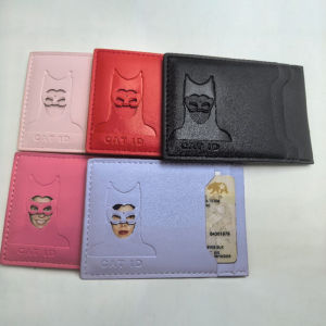 LYM Leather Style Character ID Card Clip Hollow Out Character Design Multiple Card Slots Storage Protective Cover Gift