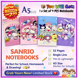 🔥4@RM7.99 A5 Kids Notebook Cute Capybara Buku Tulis Kanak-Kanak 32 Pages Single Line Value Pack Murah 笔记本单行 学生 练习本可爱热卖