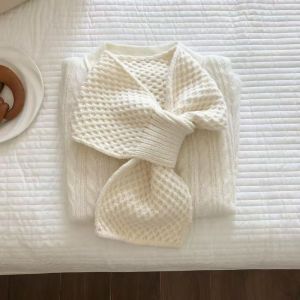 WININ Màu sắc đồng nhất Khăn quàng chéo Dày Đan len Khăn giữ ấm cổ Khăn choàng bảo vệ cổ Cổ áo giả Phụ nữ