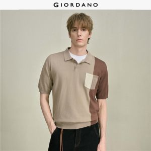 Giordano Men Colorblock single pocket short sleeve knit polo shirt Free Shipping 18056705