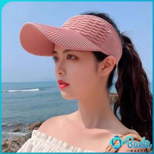 Women Anti-UV Sunhat Long Brim Empty Top Visor Cap Knitted Tennis Baseball Caps Adjustable Sport Sun Hat Outdoor Beach Hats