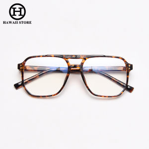 Hawaii Korea Style Double Deam Frame Men Women Square Blue Light Blocking Glasses Gaming Glasses (Tortoise Frame)