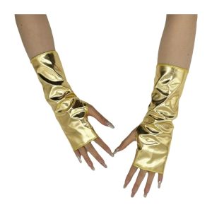 BLACKON Imitation Leather Punk Style Short Gloves Solid Color PU Leather Rock Gloves Cool Arm Sleeves Fingerless Mittens Women