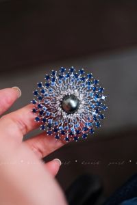 Natural Tahitian Saltwater Pearl Brooch Gradient Blue Floral Luxury Brooch & Pendant 2-in-1 Gift for Women