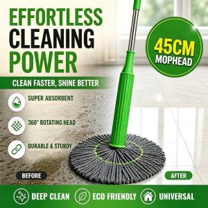 Mop Lantai 45cm Large Mop Head 360 Rotating Floor Mop Super Absorbent Microfiber Household Cleaning Mop Pencuci Lantai