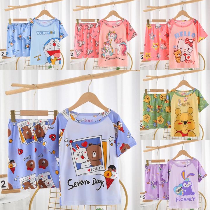 ชุดนอนเด็กแขนสั้นลายการ์ตูนลายใหม่แบบน่ารัก100cm-150cmพร้อมส่ง นื้อผ้า ...