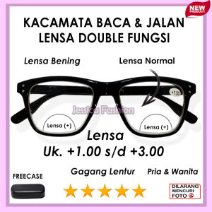 NEW - KACAMATA PLUS - Kacamata 2 fungsi Lensa Baca Jalan BIFOCAL - UKURAN (+)1.00 SAMPAI (+)3.00 PRIA WANITA Frame Hitam Lensa Bening - KACAMATA DOUBLE FUNGSI BESTSELLER MURAH