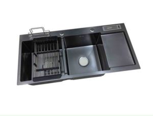 Chậu Rửa Bát Nano đen có bàn cài dao giá để thớt kích thước lớn Bcd 100x48 cm