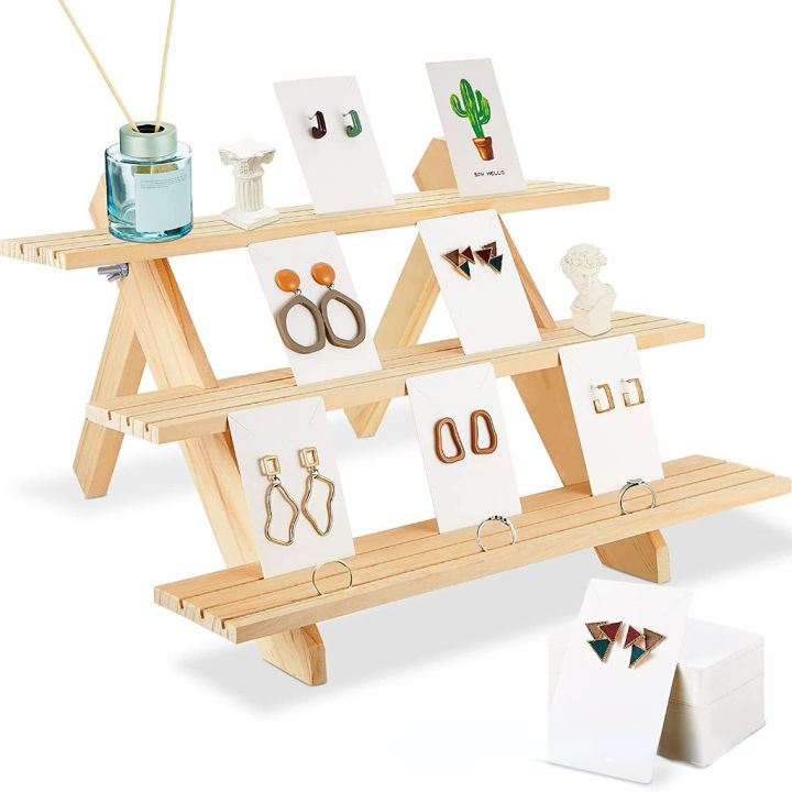 3 Layer Ladder Display Storage Rack Decoration Display jewelry Wood ...
