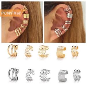 【PCWFKef】 5ชิ้น เซ็ตของต่างหูแบบหนีบหูโลหะผสมที่ดูเรียบง่ายเครื่องประดับหูแบบคลาสสิกสำหรับผู้หญิงสวมใส่ในงานปาร์ตี้ทุกวัน