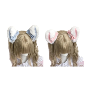 Artificial Cats Ear Hair Clip Hairpin with Bows Animal Ear Barrette Costume for Halloween and Cosplay