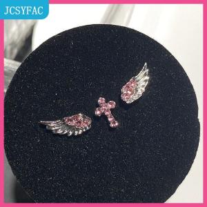 JCSYFAC 3/4Pcs Wing Chéo Sao Bông Tai Thiết Lập Trong Cổ Điển Màu Hồng Zircon Punk Phong Cách Cho Phụ Nữ Phong Cách