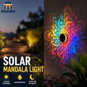 Solar Mandala Outdoor Wall Light IP65 Waterproof Metal Powered Lamp For Garden Lawn Patio Decor