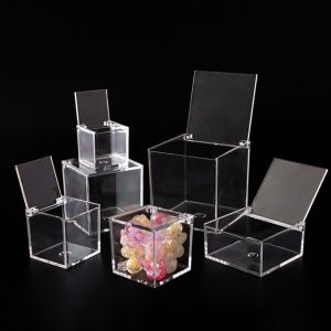 MAYIT With Lids Acrylic Box Stackable Design Square Cube Clear Cube Box Organizer Transparent Case Display Box Jewelry Storage