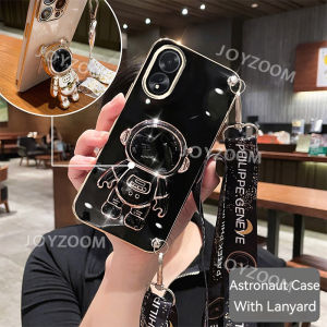 Fashion Stand Case For OPPO A18 A38 6D Electroplated Cute Casing With Long Crossbody Lanyard Strap For Girls Astronaut Stand Holder For OPPOA18 OPPOA38 OPPO A18