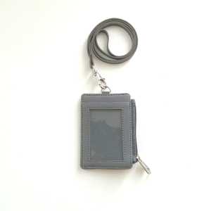 Flashee Name Tag Id Card Resleting ID Card Slot Kartu Zipper PU Leather Berkualitas Id Card Lanyard Riley