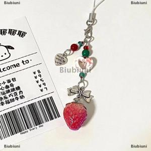 [COD] Biubiuni Độc Đáo Ngọt Ngào Dâu Tây Điện Thoại Charms Mặt Dây Chuyền Dễ Thương Bow Tim Đính Cườm Keychain Máy Ảnh Schoolbag Trang Trí Phụ Kiện Quà Tặng