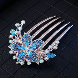 6 Colors Colorful Flowers Rhinestone Hairpins Exquisite Retro Womens Hollow Out Crystal Korean Hair Comb Hairpin Fashion Hair Accessories Headdress