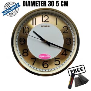 Jam Dinding Mewah Besar Mesin Original Sweep Silent Senyap Quartz Tanpa Detak 32cm Diamond 321-4
