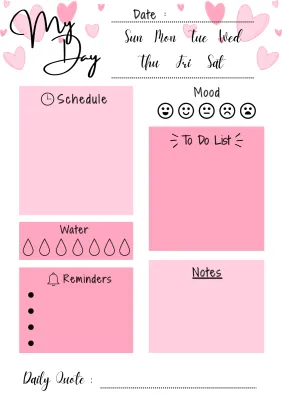 3 Page Pink Girl Theme Daily Weekly Monthly Planner Printable PDF | Printables | DIGITAL PRODUCT PDF