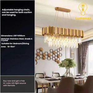 Postmodern Golden Art Deco Stainless Steel Crystal Chandelier Lighting Luster Suspended Lamps Marble For Dining Room Lamps Tricolor With APP/Remote