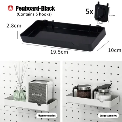 Heyman Multi-Compartment Pegboard Storage Organizer with 5 Hooks - Wall-Mounted Space-Saving Display Rack