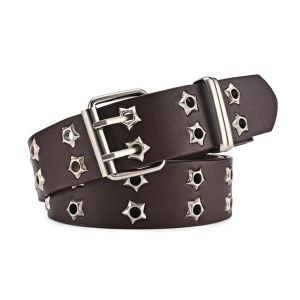 GEORG Star Eyelet Rivet Belts Punk Rock Style Hip Hop Double Pin Buckle Waistband Y2k Waist Band