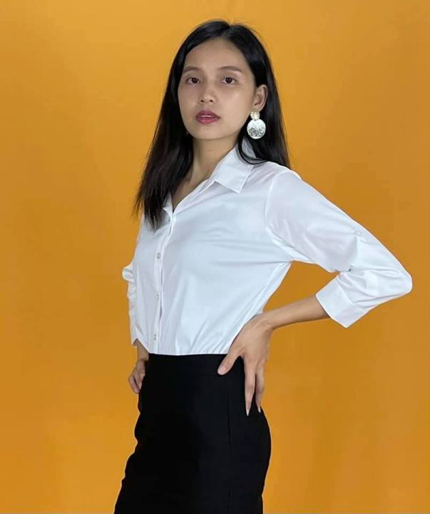 White Polo Blouse 3/4 Sleeves for Women Lazada PH