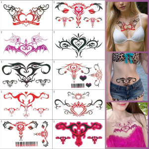 แทททูรอยสัก ผญ แทททูหน้าท้อง หน้าอก เอว เซ็กซี่ หัวใจ ดอกไม้ ผีเสื้อ เย้ายวน ลายสักติดทน15วัน สติกทูรอยสัก สนุกวันวาเลนไทน์