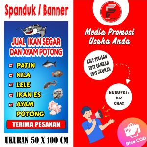 Spanduk Jual Ikan / Banner Jual Ayam / Spanduk Jual Ikan Segar Ukuran 50 x 100 cm