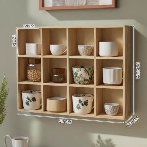 EYESONU Squares Wood Organizer Vintage Style Solid Wood Cups Storage Racks Simple 12 Compartments Stationery Display Shelf Home Office