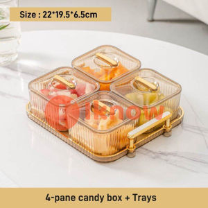 I know With Tray Food Grade Plastic Nordic Dessert Plate with Cover New Vertical Pattern Snack Bowl Household Living Room Fruit Dry Fruit Plate
