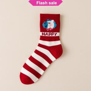 SHENHAO2🎀 1 đôi vớ 2026 năm của Ngựa Đỏ Mùa thu mùa đông ấm áp giữa ống vớ hoạt hình vớ ngựa quà tặng năm mới