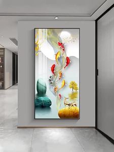 Custom Size Door Sticker Wallpaper Chinese Style Koi Fish Lotus Fortune Wall Mural Removable Vinyl Door Decal 9‑Fish Art for Entrance Hallway Home Wall Decor