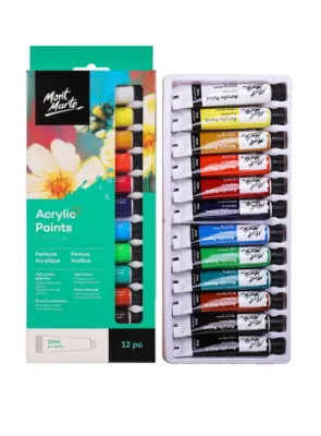 Acrylic Paint Set – 36/24/18/12 × 12 ml Tubes | Mont Marte Signature Acrylic Satin Semi‑Matte Finish