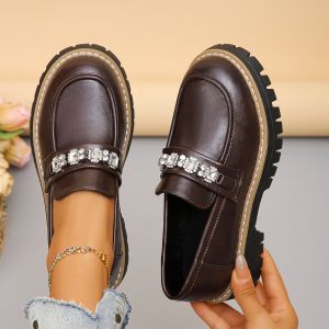 Free Shipping Plus-Size Casual Loafers For Women New Autumn Collection Featuring Rhinestone And Chain Embellishments