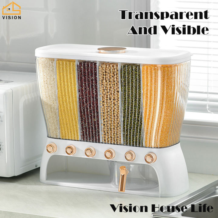 Vision 12KG Multi-Grid Sealed Rice Storage Container Whole Grains Rice ...