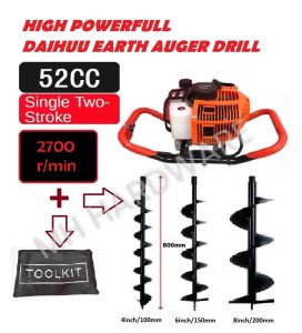[NEW UPGRADE] 52CC EARTH AUGER DRILL MACHINE 2 STROKE WITH 4" 6" 8" BIT SET /MESIN PENGERUDI TANAH GALI/KOREK LUBANG
