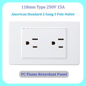 【LSG】Type 118mm 2 gang wall socket outlet double 3 Pole American Standard US Socket Panel PC flame retardant 250V 15A Household Safety Power wall outlet